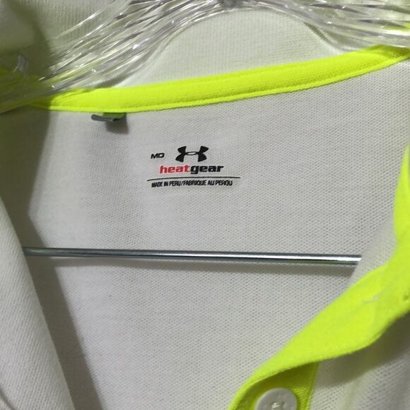 Under Armour Women’s M Medium White and Neon Green Heat Gear SPF 30 Fitted Polo - Picture 3 of 5